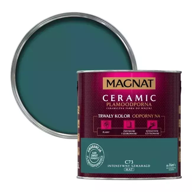 Farba do ścian i sufitów ceramiczna MAGNAT Ceramic intensywny szmaragd C73 mat 2,5l