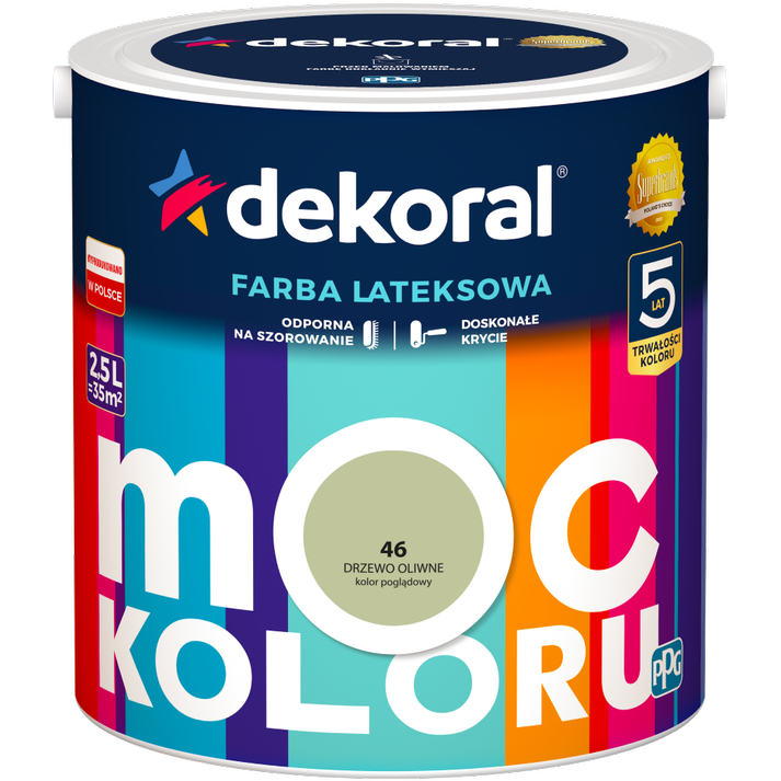 Farba do ścian i sufitów lateksowa DEKORAL MOC KOLORU Drzewo Oliwne nr 46 mat 2,5l