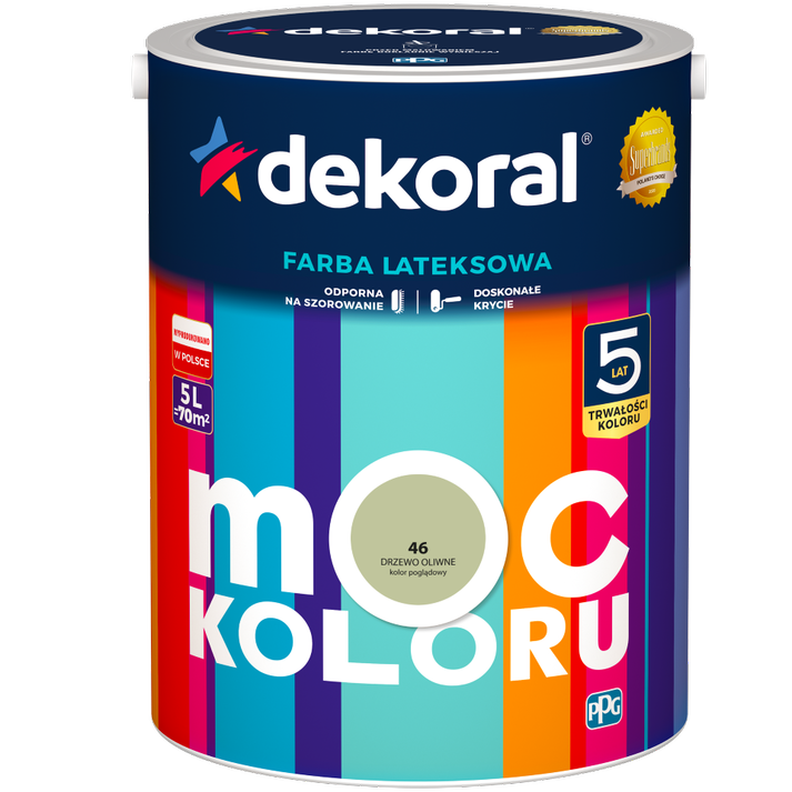 Farba do ścian i sufitów lateksowa DEKORAL MOC KOLORU Drzewo Oliwne nr 46 mat 5l