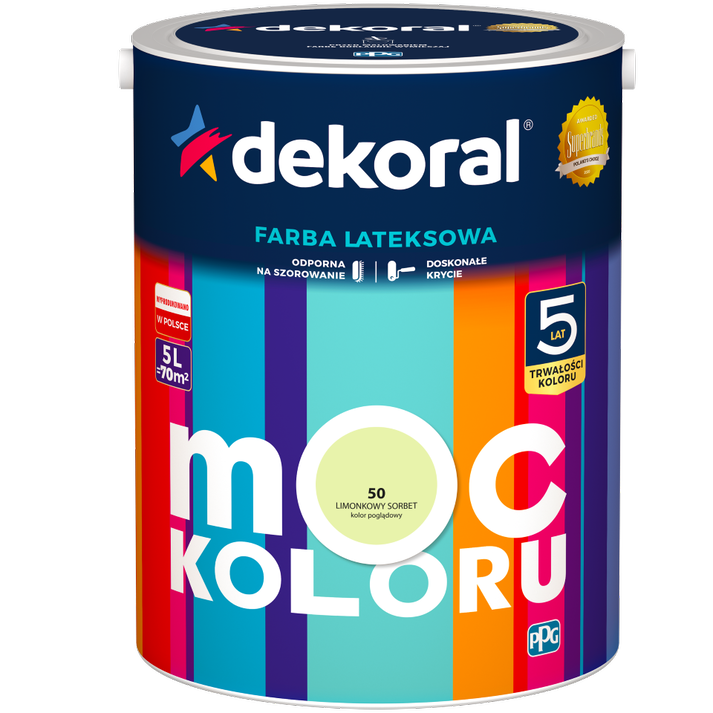Farba do ścian i sufitów lateksowa DEKORAL MOC KOLORU Limonkowy Sorbet nr 50 mat 5l