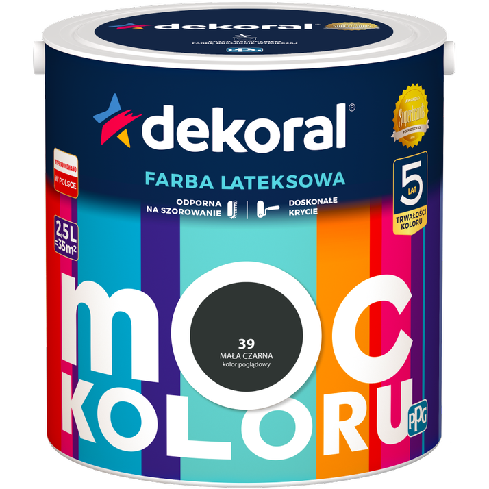 Farba do ścian i sufitów lateksowa DEKORAL MOC KOLORU Mała Czarna nr 39 mat 2,5l