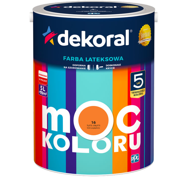Farba do ścian i sufitów lateksowa DEKORAL MOC KOLORU Tutti-Frutti nr 16 mat 5l