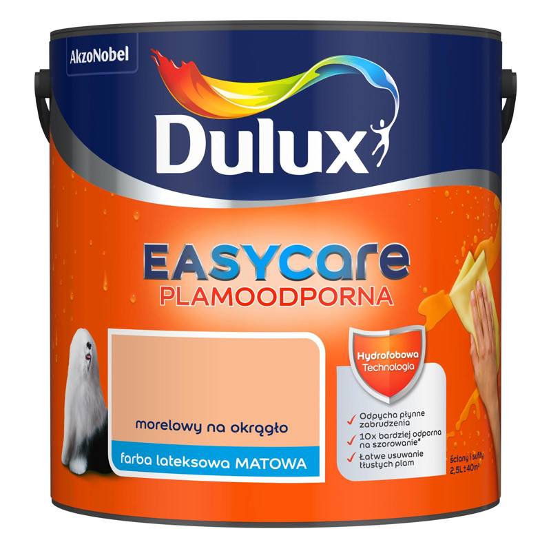 Farba do ścian i sufitów lateksowa Dulux EasyCare Morelowy na okragło mat 2,5L