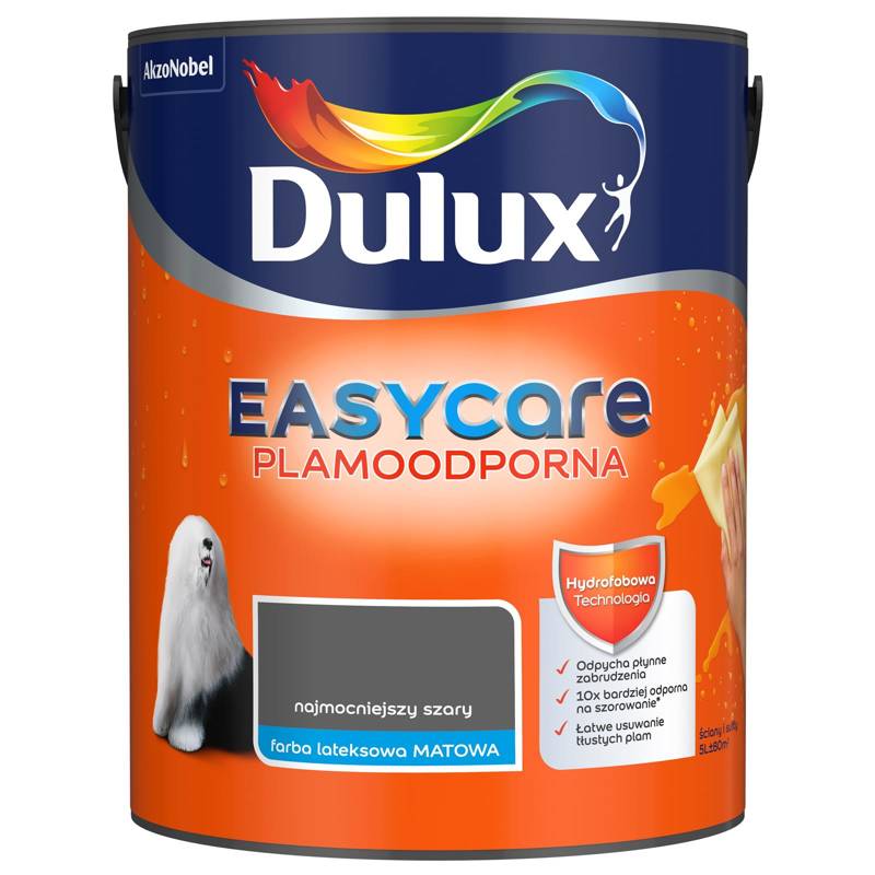 Farba do ścian i sufitów lateksowa Dulux EasyCare Najmocniejszy Szary mat 5L