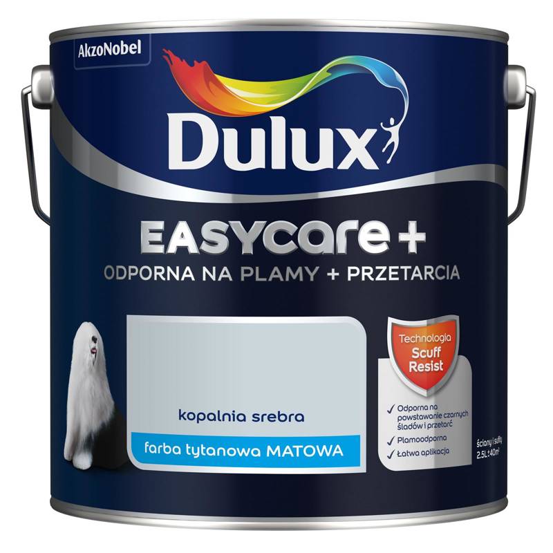 Farba do ścian i sufitów lateksowa Dulux EasyCare+ Plamy+Przetarcia Kopalnia Srebra mat 2,5L