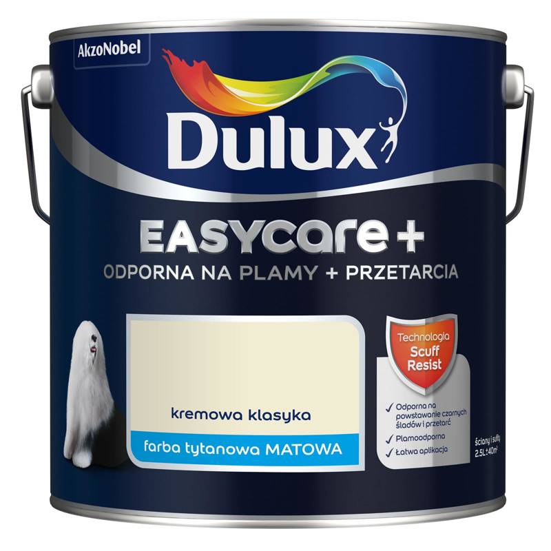 Farba do ścian i sufitów lateksowa Dulux EasyCare+ Plamy+Przetarcia Kremowa Klasyka mat 2,5L