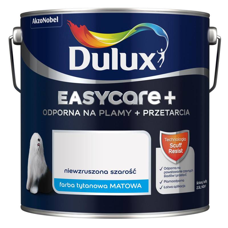 Farba do ścian i sufitów lateksowa Dulux EasyCare+ Plamy+Przetarcia Niewzruszona Szarość mat 2,5L