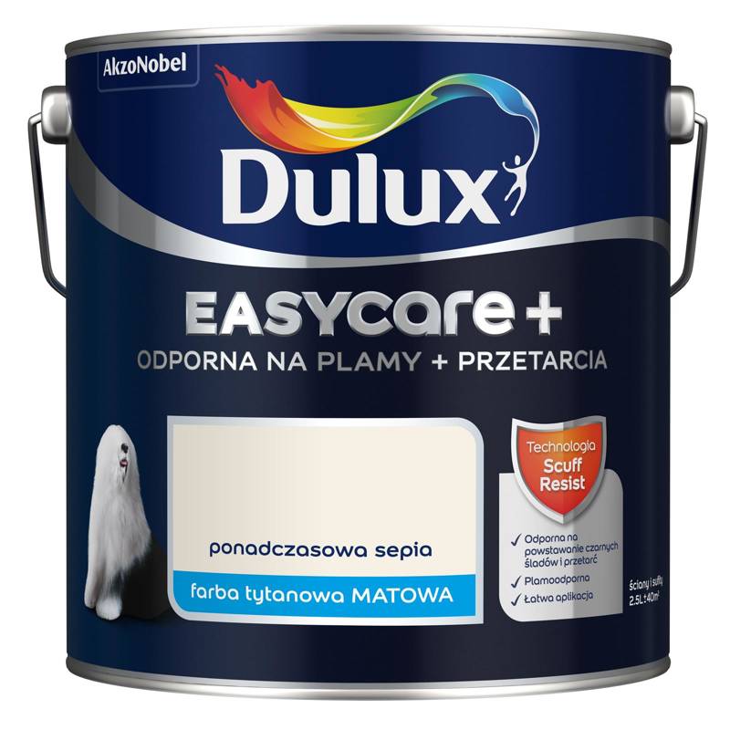 Farba do ścian i sufitów lateksowa Dulux EasyCare+ Plamy+Przetarcia Ponadczasowa Sepia mat 2,5L