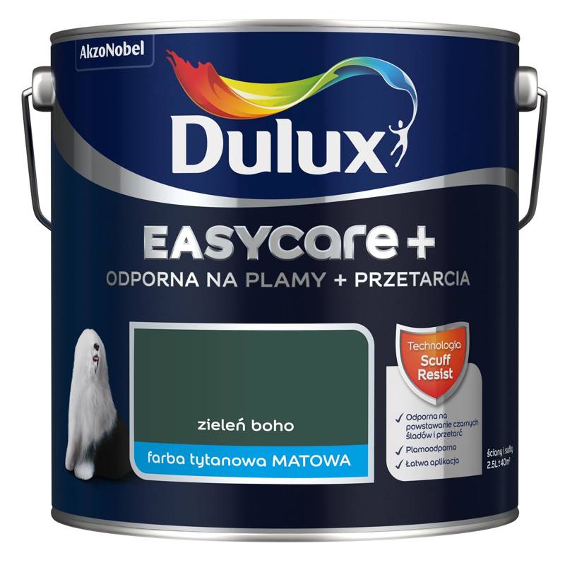 Farba do ścian i sufitów lateksowa Dulux EasyCare+ Plamy+Przetarcia Zieleń Boho mat 2,5L
