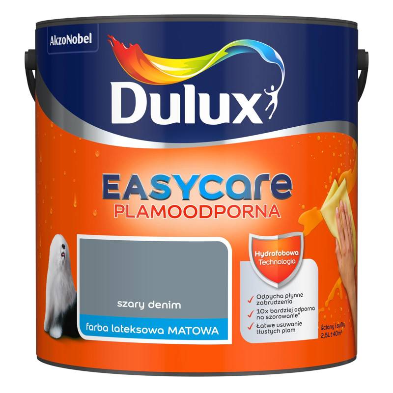 Farba do ścian i sufitów lateksowa Dulux EasyCare Szary Denim mat 2,5L