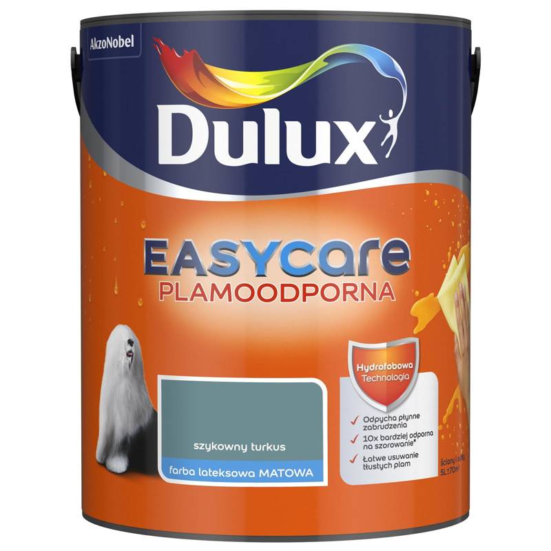 Farba do ścian i sufitów lateksowa Dulux EasyCare Szykowny turkus mat 5L