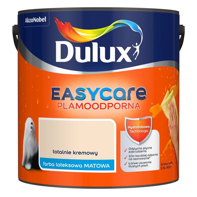 Farba do ścian i sufitów lateksowa Dulux EasyCare Totalnie kremowy mat 2,5L