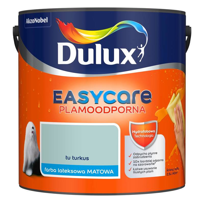Farba do ścian i sufitów lateksowa Dulux EasyCare Tu turkus mat 2,5L