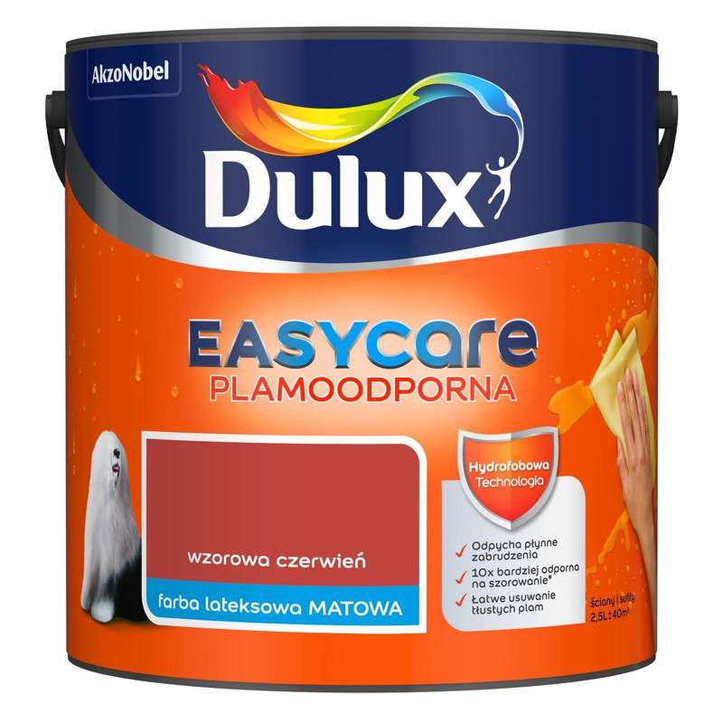 Farba do ścian i sufitów lateksowa Dulux EasyCare Wzorowa czerwień mat 2,5L