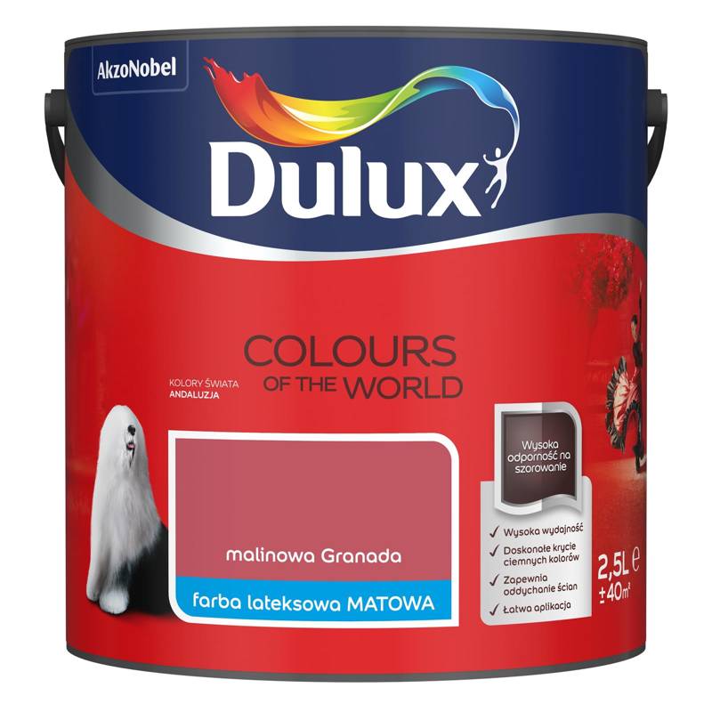 Farba do ścian i sufitów lateksowa Dulux Kolory Świata Malinowa Granada mat 2,5L