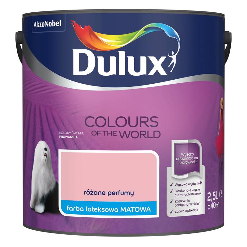 Farba do ścian i sufitów lateksowa Dulux Kolory Świata Różane Perfumy mat 2,5L