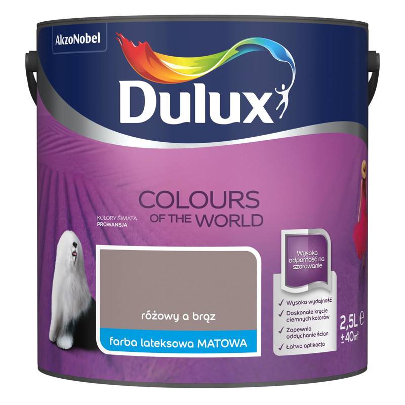 Farba do ścian i sufitów lateksowa Dulux Kolory Świata Różowy a Brąz mat 2,5L