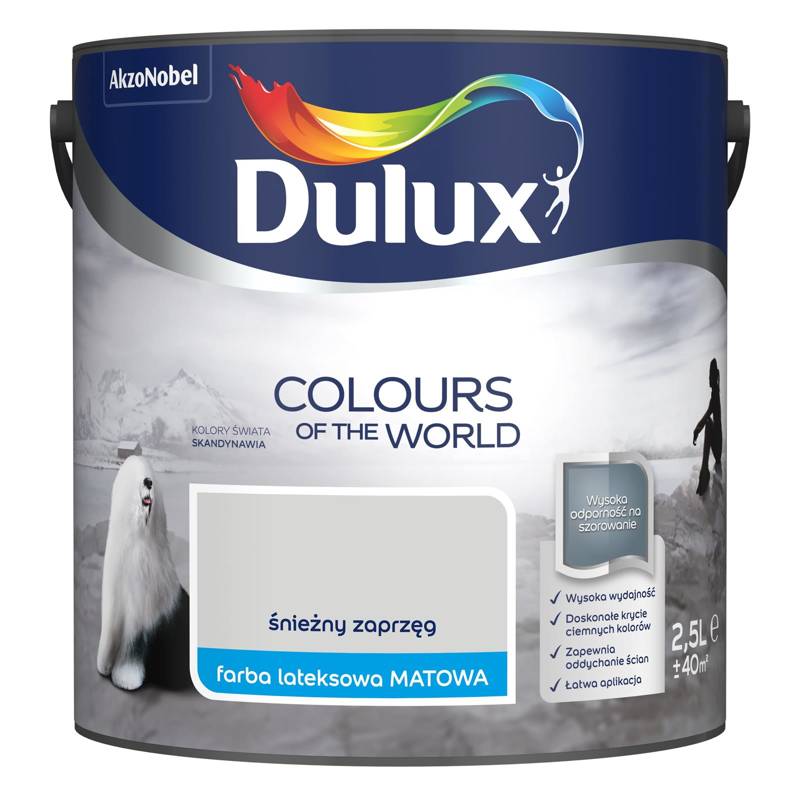 Farba do ścian i sufitów lateksowa Dulux Kolory Świata Śnieżny Zaprzęg mat 2,5L