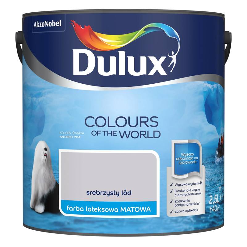 Farba do ścian i sufitów lateksowa Dulux Kolory Świata Srebrzysty Lód mat 2,5L