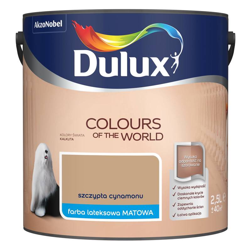Farba do ścian i sufitów lateksowa Dulux Kolory Świata Szczypta Cynamonu mat 2,5L