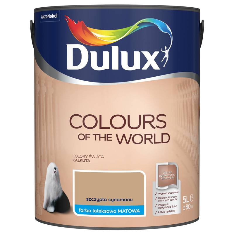 Farba do ścian i sufitów lateksowa Dulux Kolory Świata Szczypta Cynamonu mat 5L