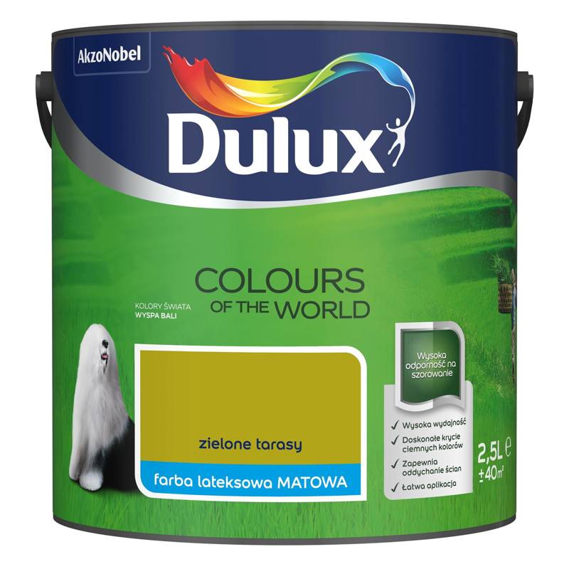 Farba do ścian i sufitów lateksowa Dulux Kolory Świata Zielone Tarasy mat 2,5L