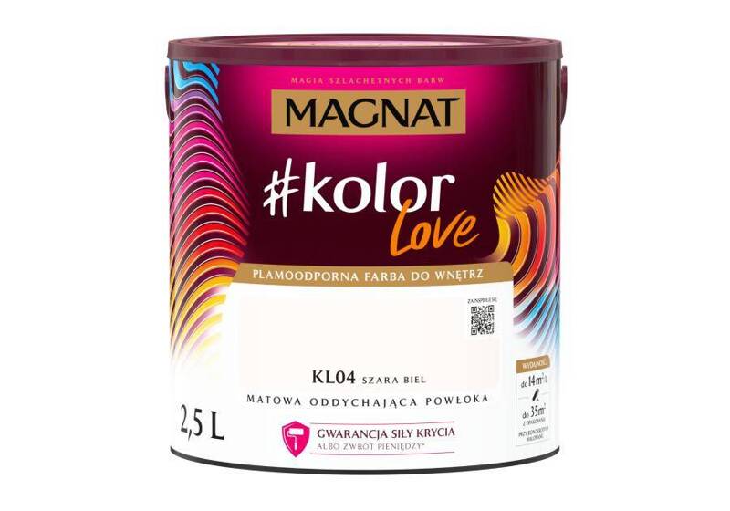 Farba do ścian i sufitów lateksowa MAGNAT #kolorLove KL04 szara biel mat 2,5l