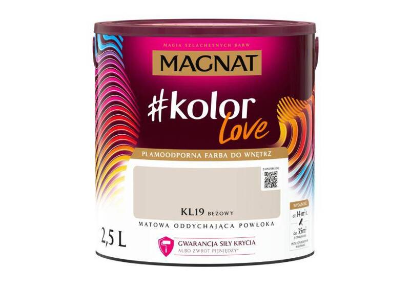 Farba do ścian i sufitów lateksowa MAGNAT #kolorLove KL19 beżowy mat 2,5l