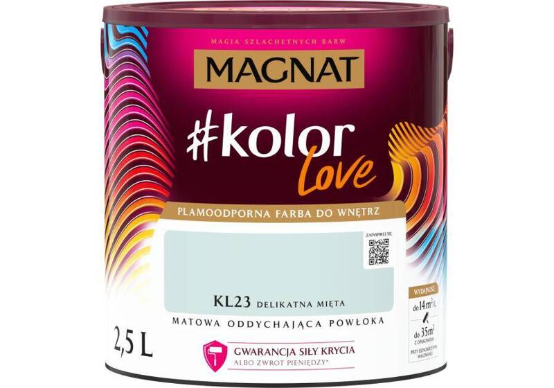 Farba do ścian i sufitów lateksowa MAGNAT #kolorLove KL23 delikatna mięta mat 2,5l