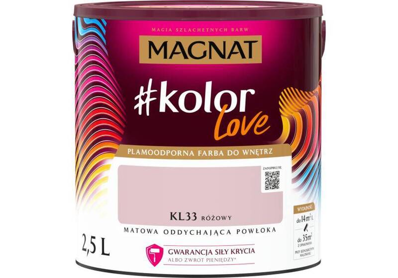 Farba do ścian i sufitów lateksowa MAGNAT #kolorLove KL33 różowy mat 2,5l